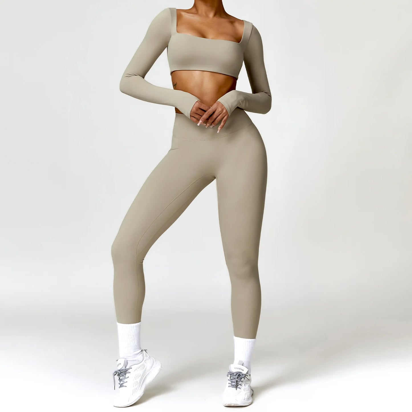 2PCS Yoga Set Women Gym Long Sleeve Sports Suits Fitness Bra Crop Top Workout Clothes Female Athletic Wear Legging Sportswear