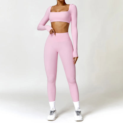 2PCS Yoga Set Women Gym Long Sleeve Sports Suits Fitness Bra Crop Top Workout Clothes Female Athletic Wear Legging Sportswear